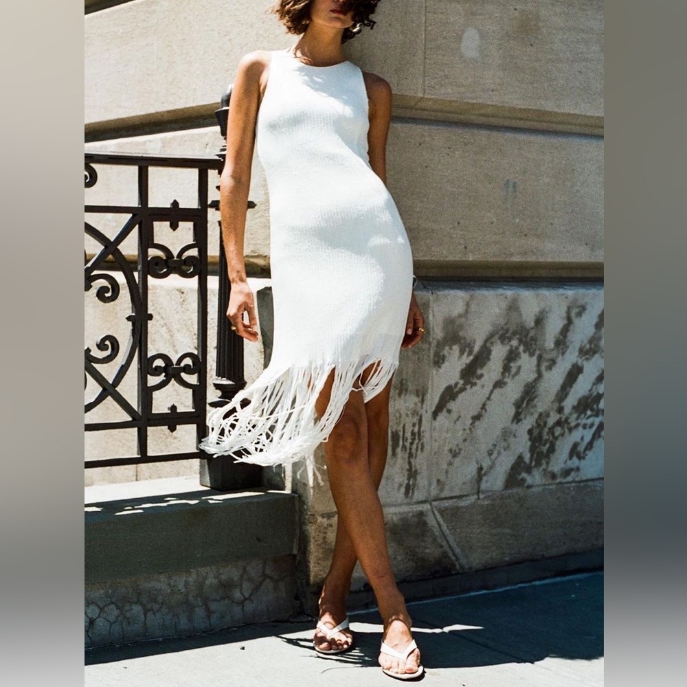 J.Crew Collection White Sequin Fringe Sheath Dress Size 2